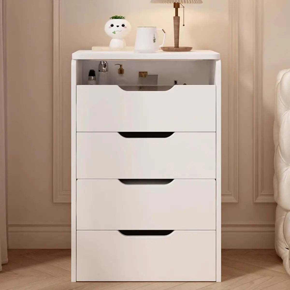 Art Deco White Wood Vanity with Seat — Green / Makeup Vanity & Stool