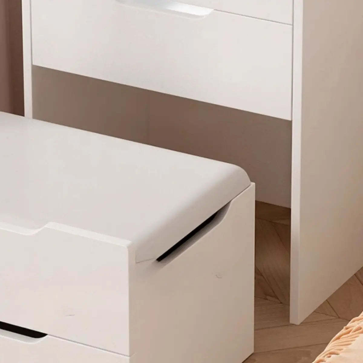 Art Deco White Wood Vanity with Seat — White / Makeup Vanity & Stool