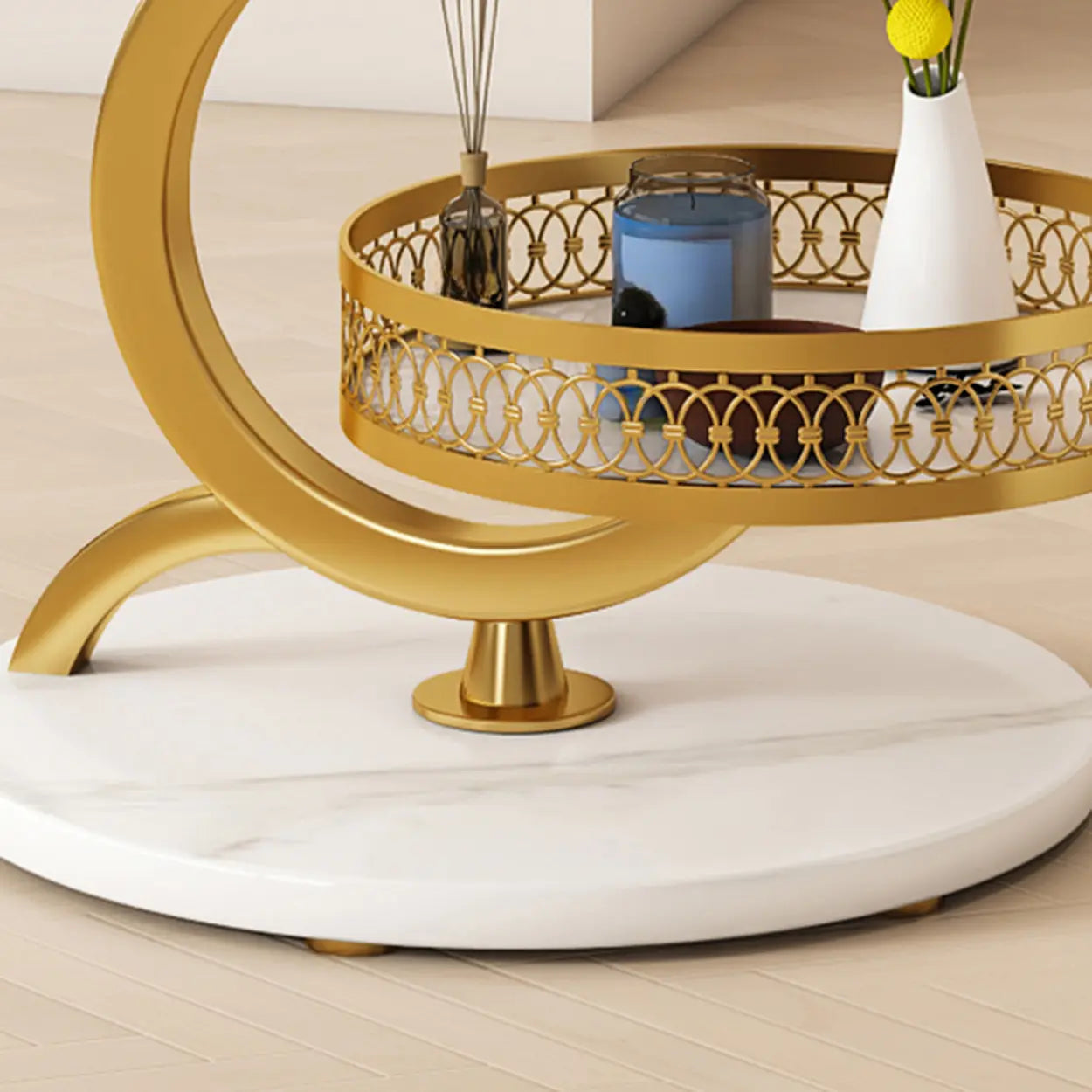 Art Deco White Sintered Stone Round Side Table