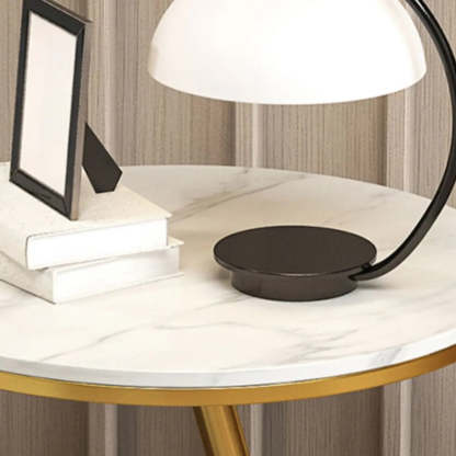 Art Deco White Sintered Stone Round Side Table — Gold