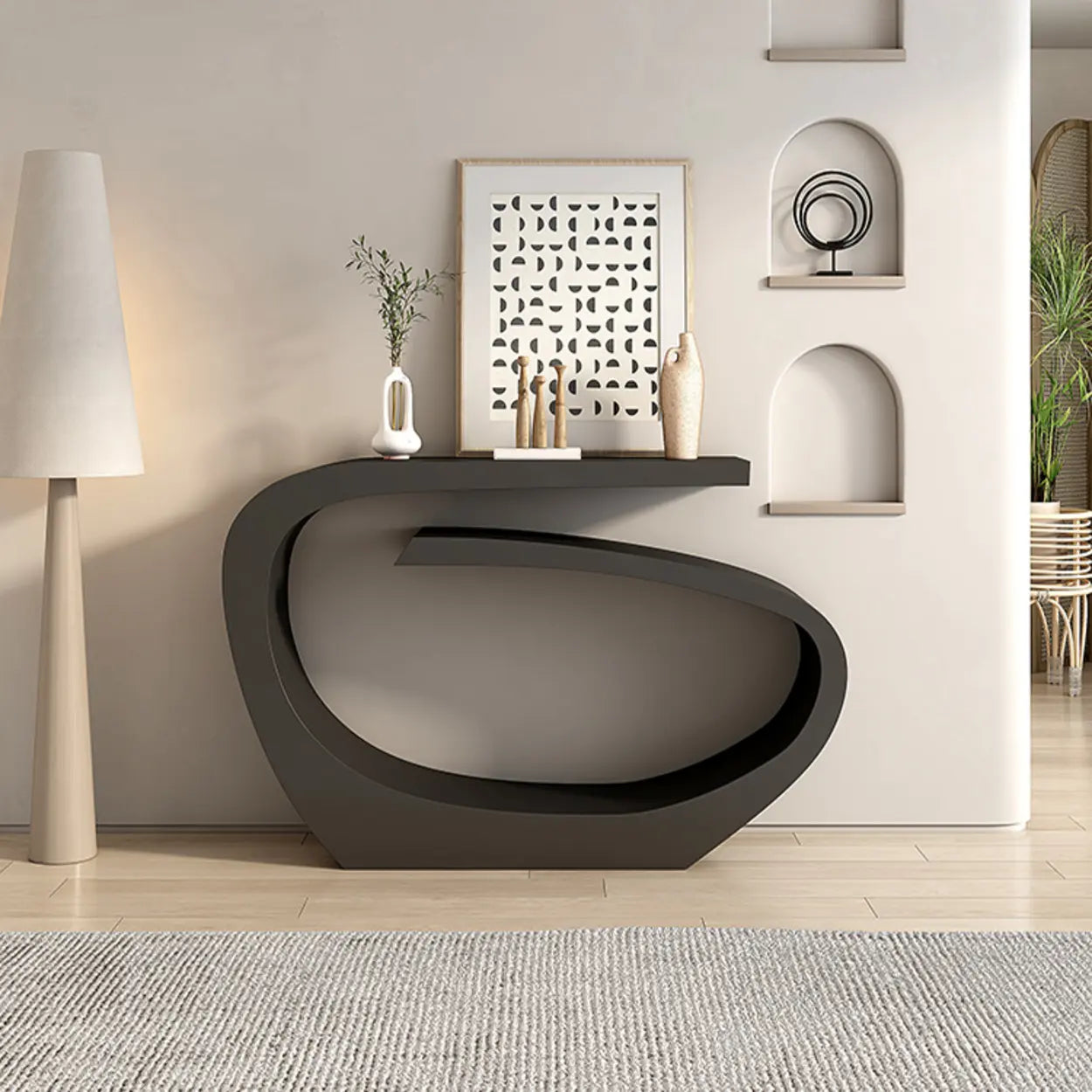 Artistic Abstract Metal Twist Black Console Table — Black
