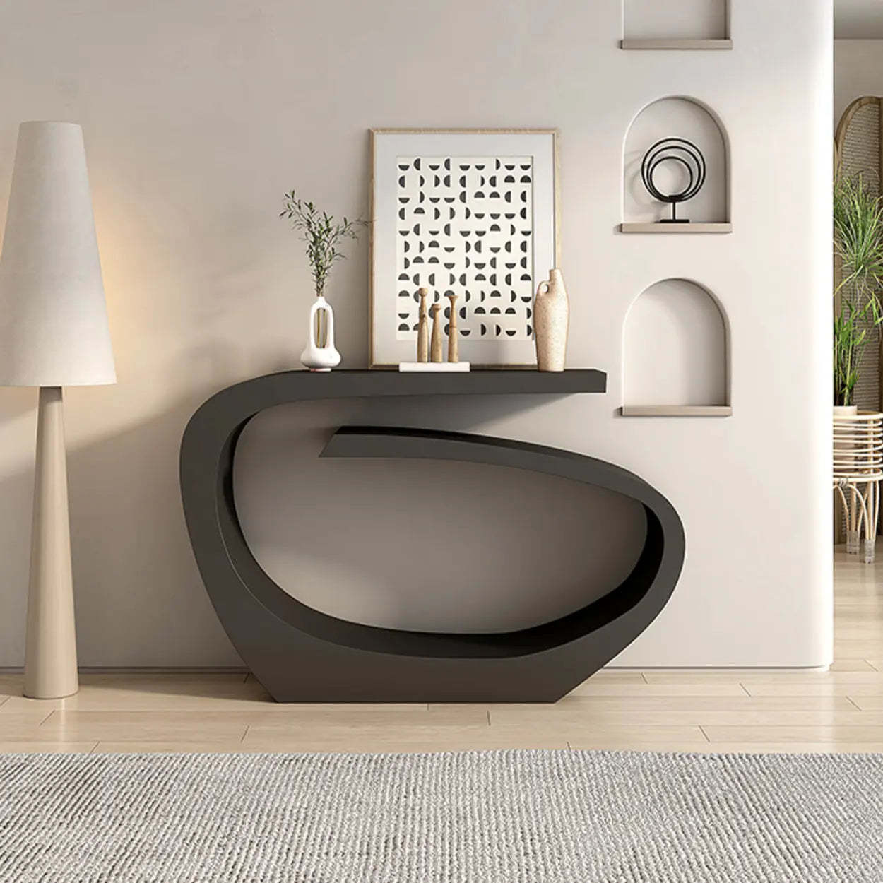 Artistic Abstract Metal Twist Black Console Table — Black