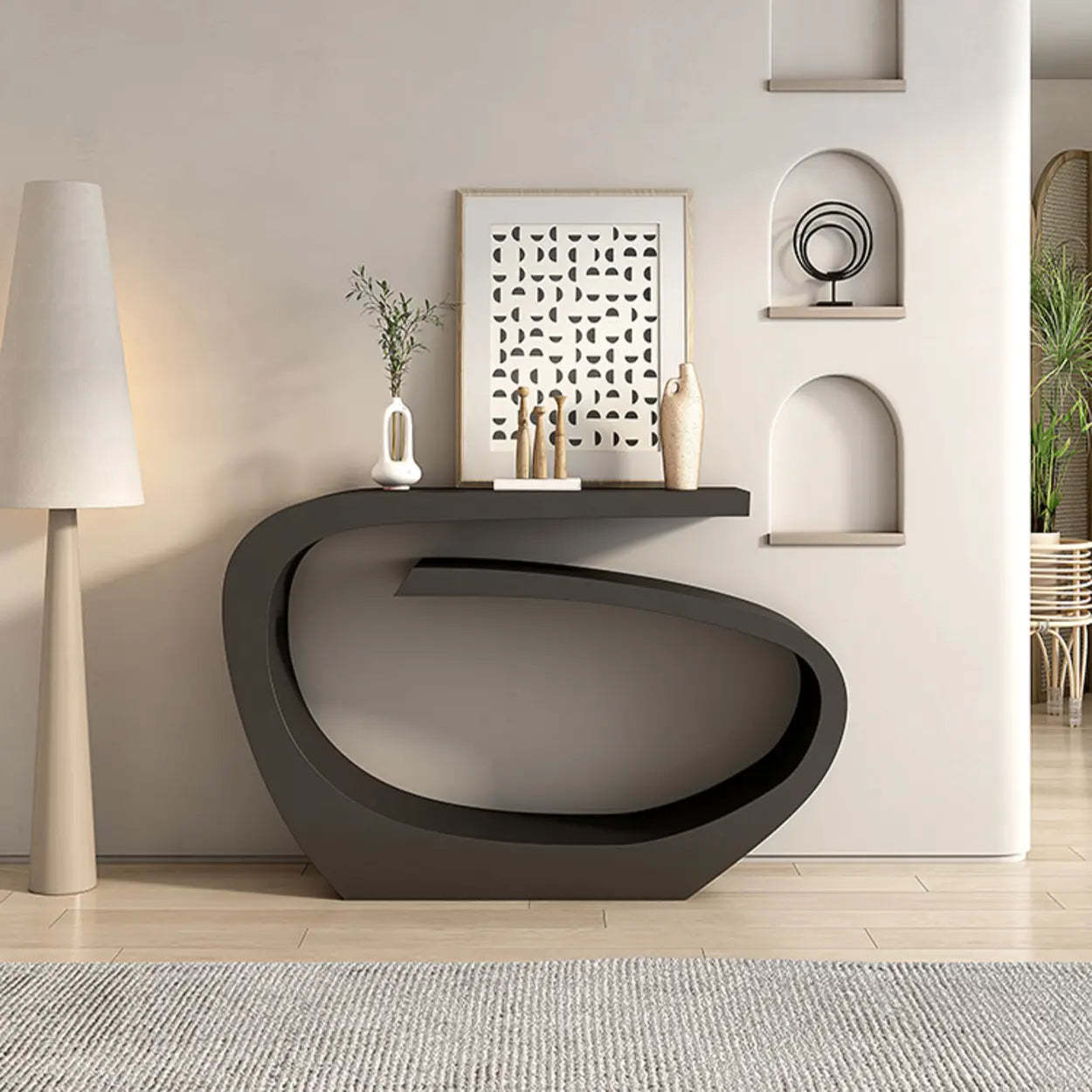 Modern artistic abstract black metal end & side tables, Lighom — 39" L x 12" W x 33" H