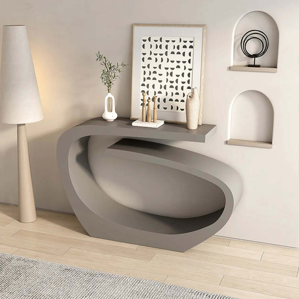 Artistic Abstract Metal Twist Black Console Table — Off-White