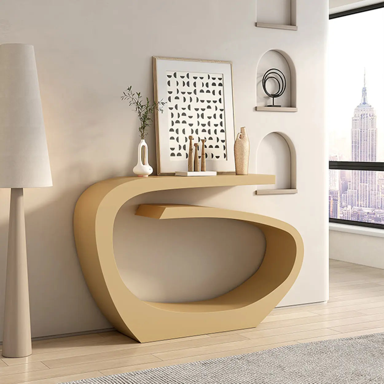 Artistic Abstract Metal Twist Black Console Table — Off-White
