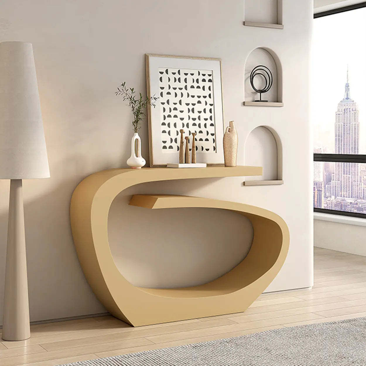Artistic Abstract Metal Twist Black Console Table — Off-White