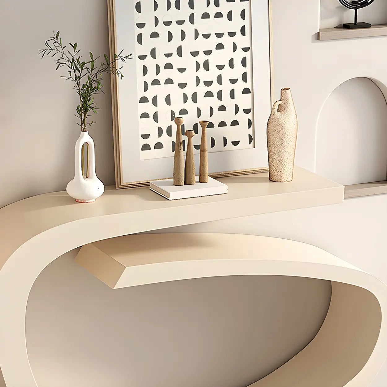 Artistic Abstract Metal Twist Black Console Table — Off-White