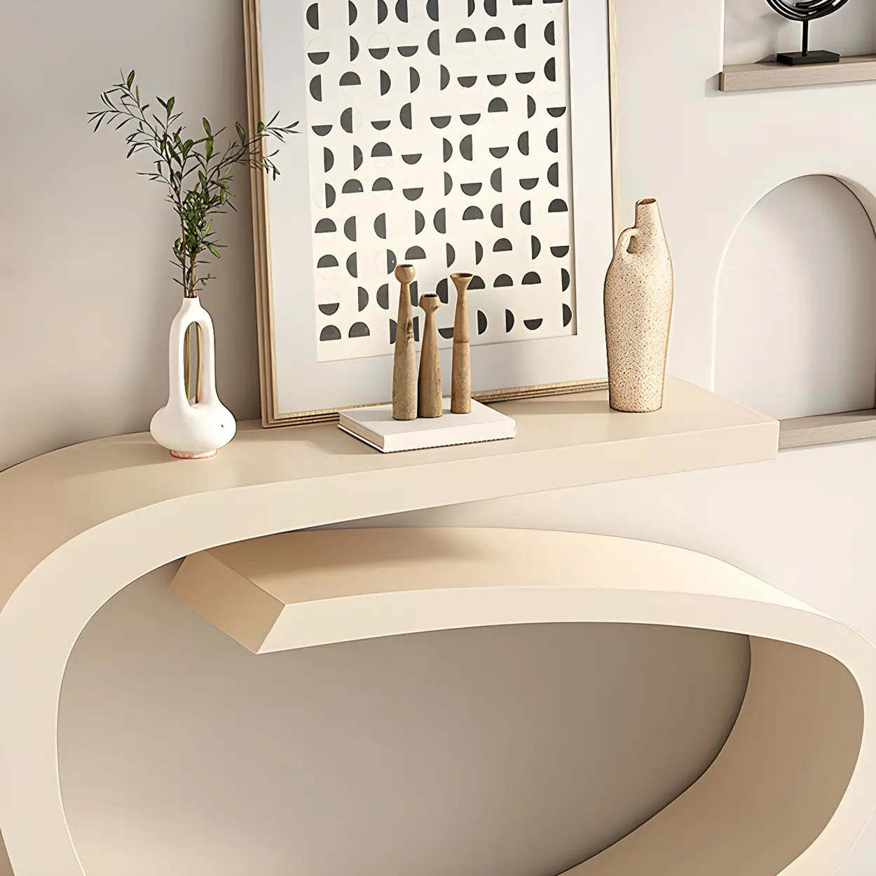 Artistic Abstract Metal Twist Black Console Table — Off-White