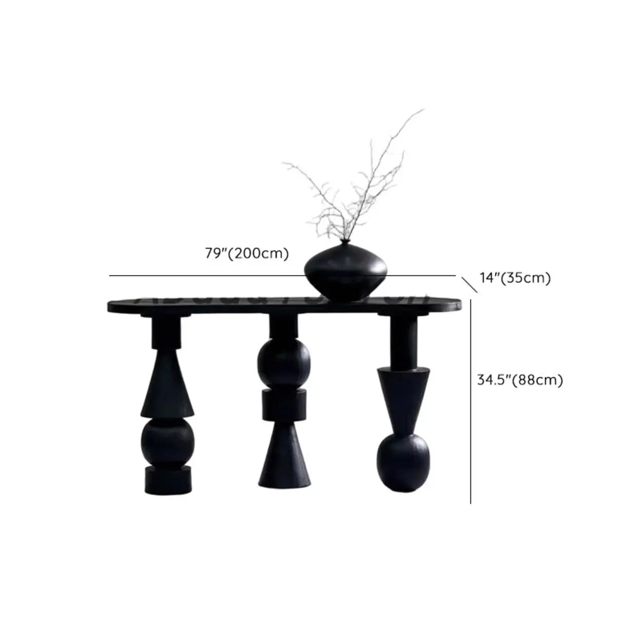 Artistic Geometric-Leg Black Wood Oval Console Table