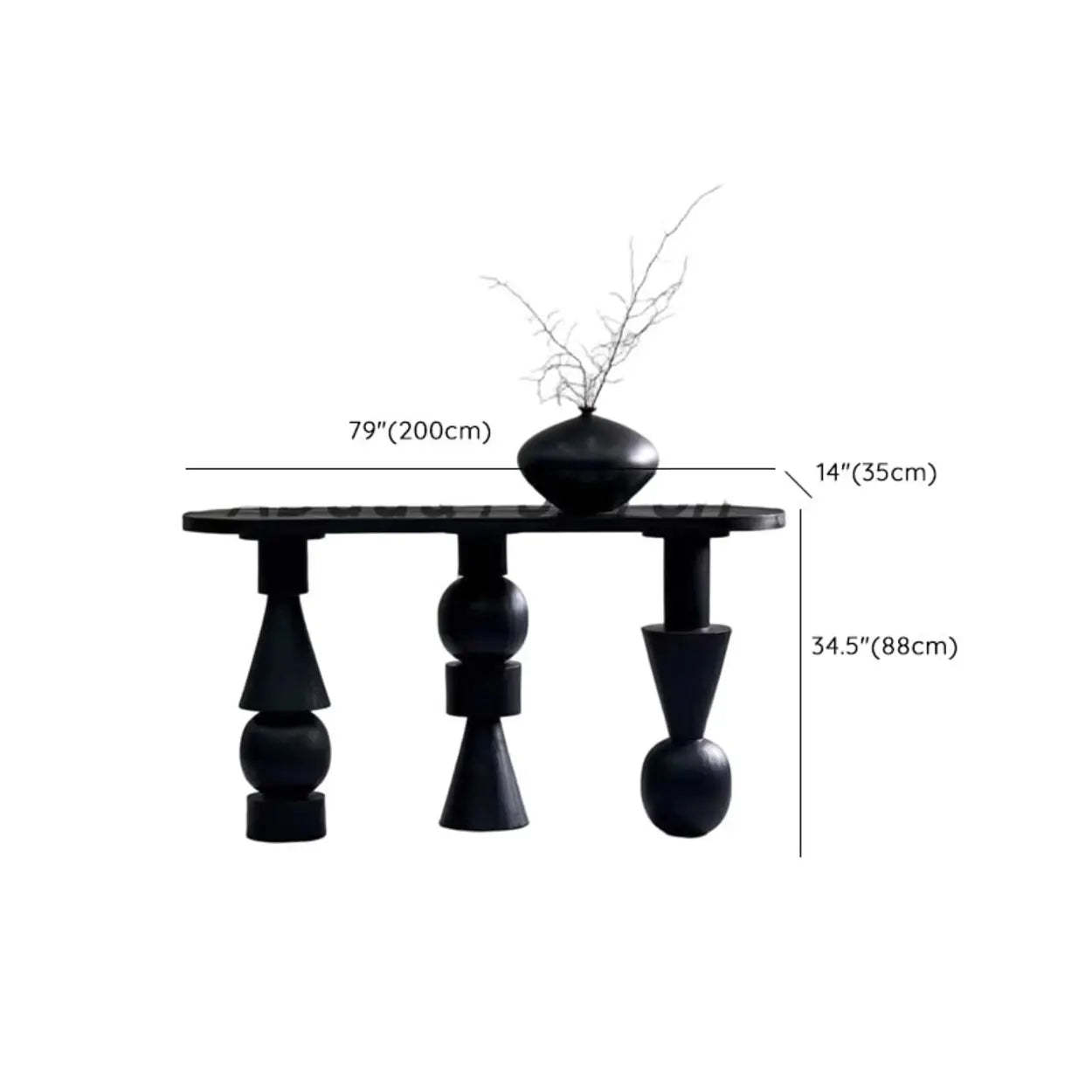 Artistic Geometric-Leg Black Wood Oval Console Table