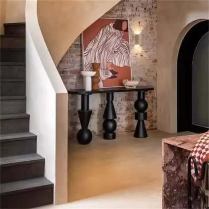 Artistic Geometric-Leg Black Wood Oval Console Table