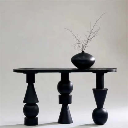 Artistic Geometric-Leg Black Wood Oval Console Table
