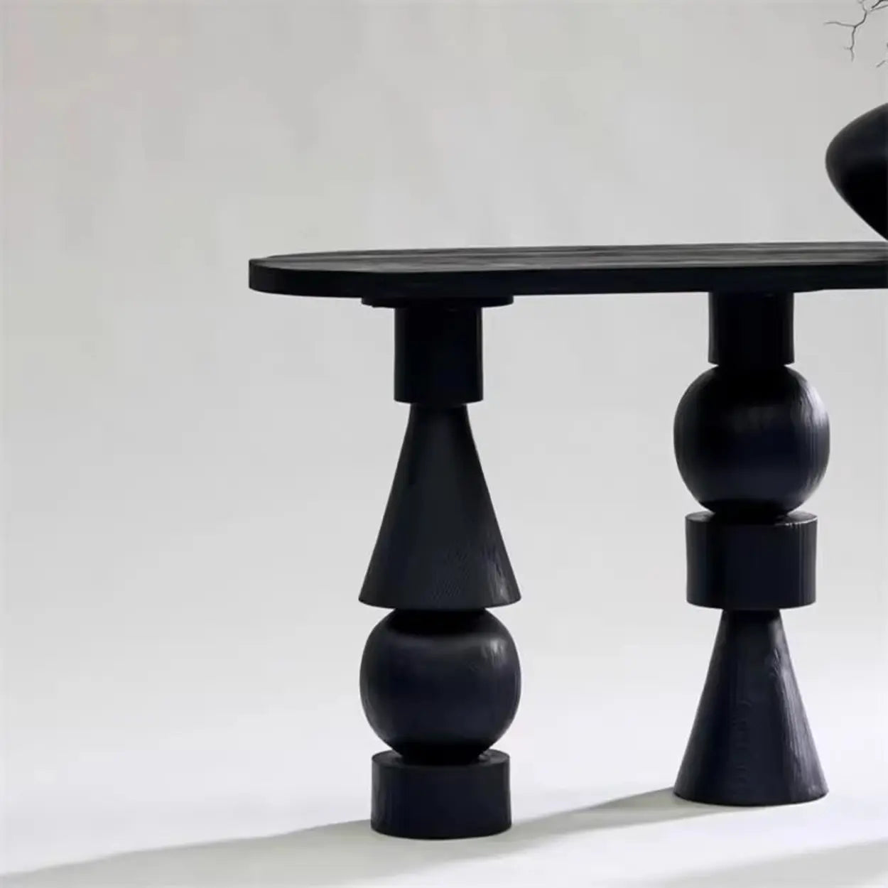 Artistic Geometric-Leg Black Wood Oval Console Table
