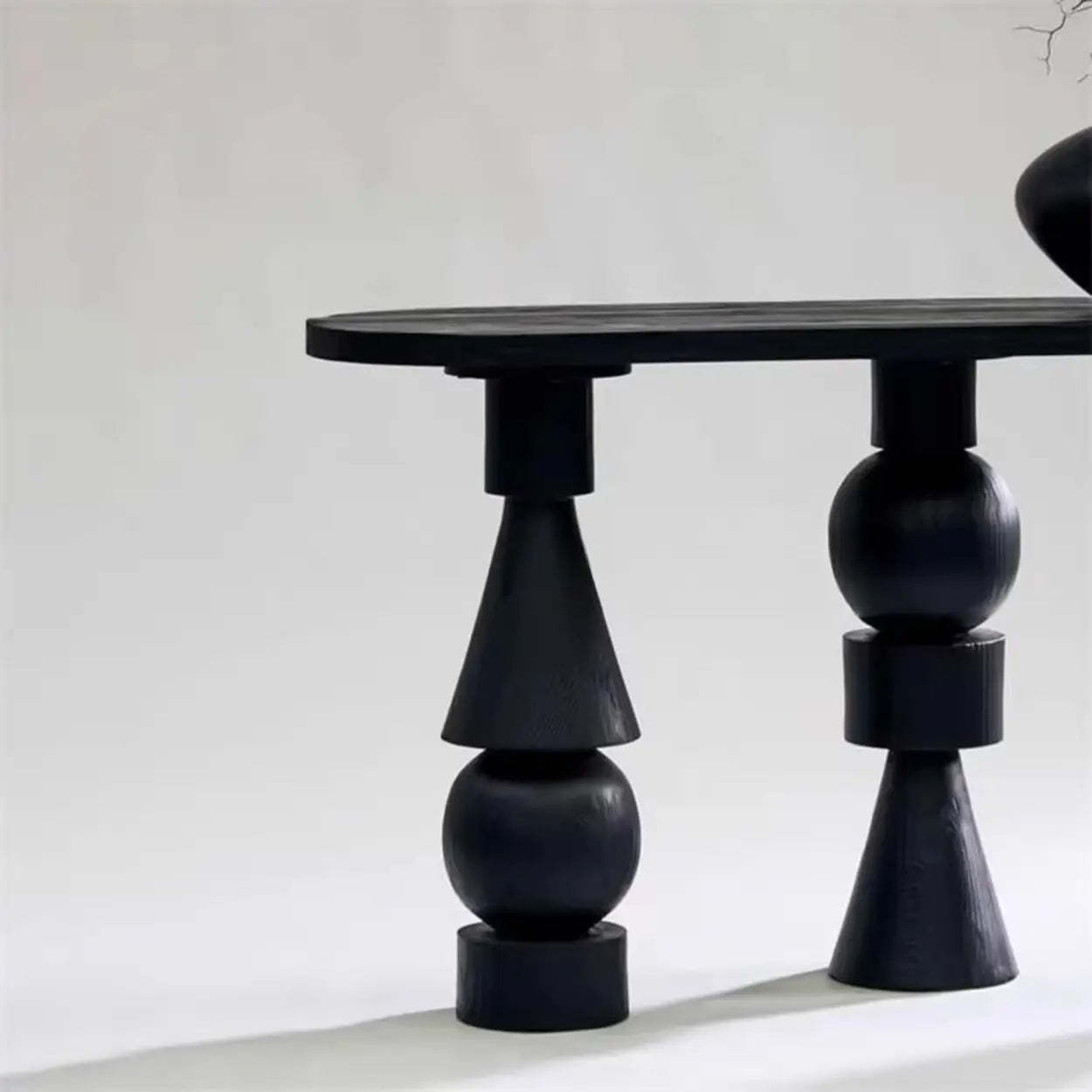 Artistic Geometric-Leg Black Wood Oval Console Table