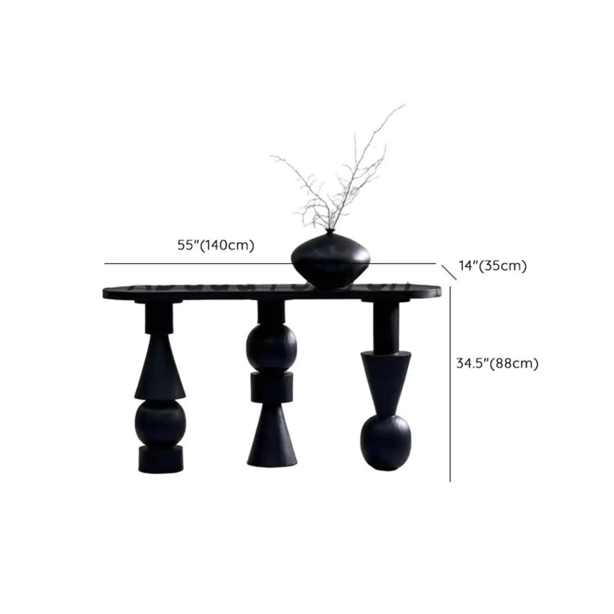 Artistic Geometric-Leg Black Wood Oval Console Table