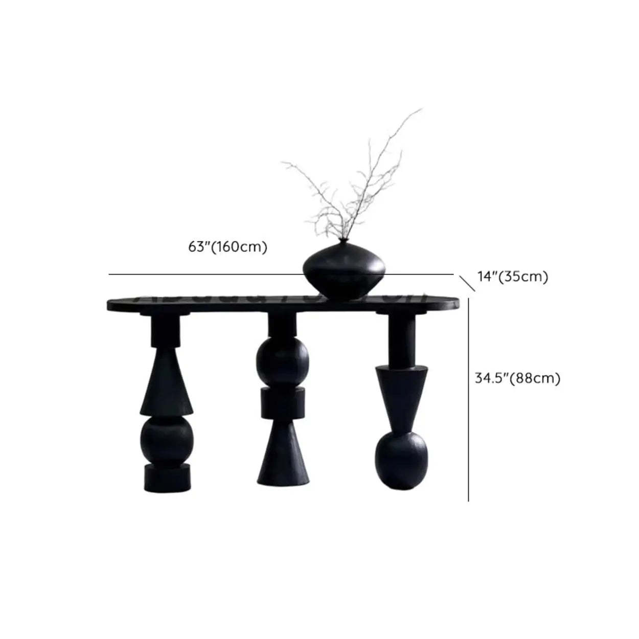 Artistic Geometric-Leg Black Wood Oval Console Table