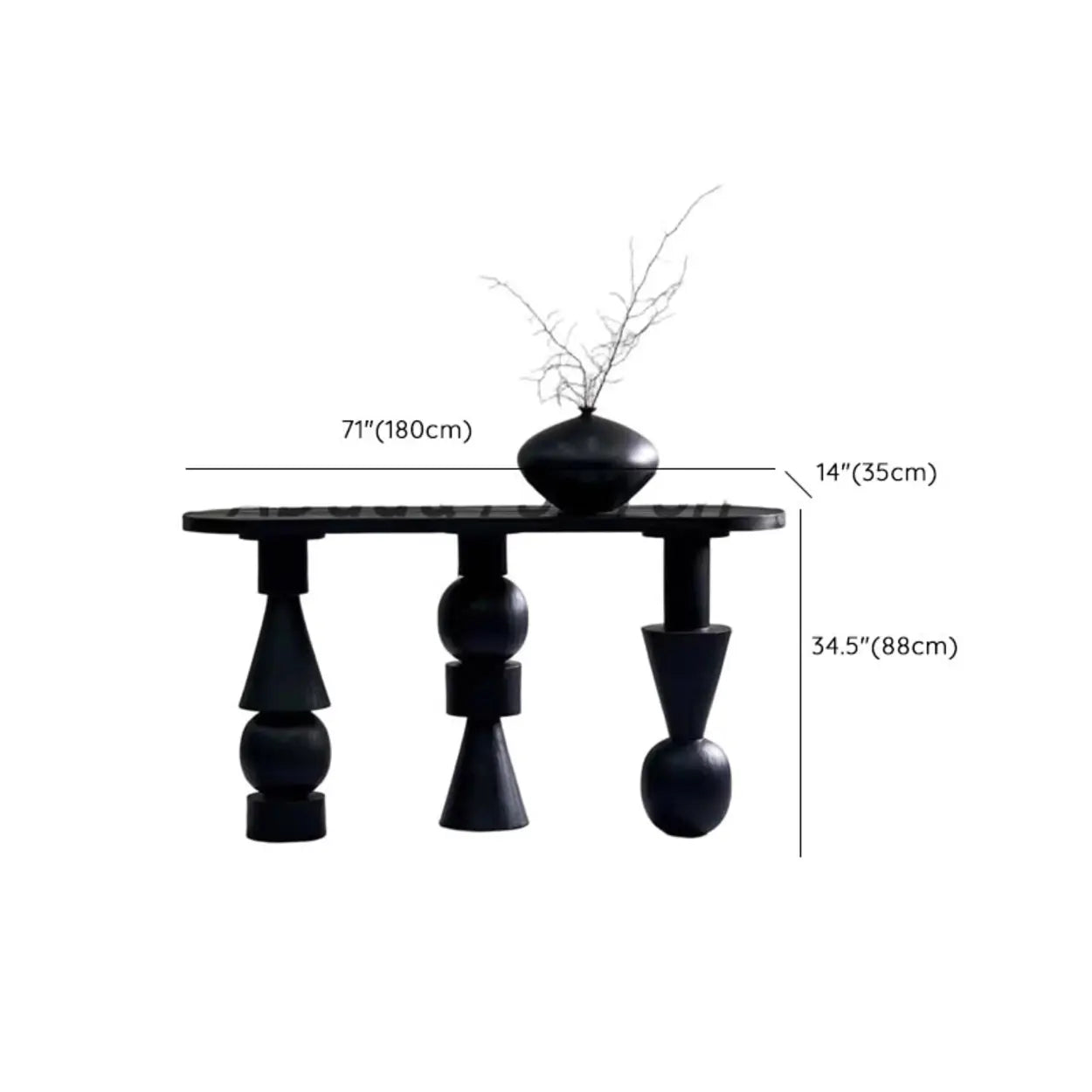 Artistic Geometric-Leg Black Wood Oval Console Table