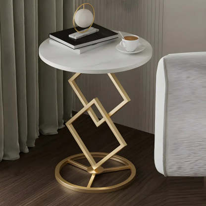Geometric Marble Black Steel Pedestal Side Table