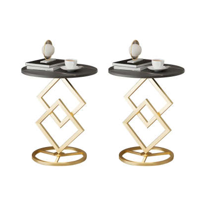 Geometric Marble Black Steel Pedestal Side Table