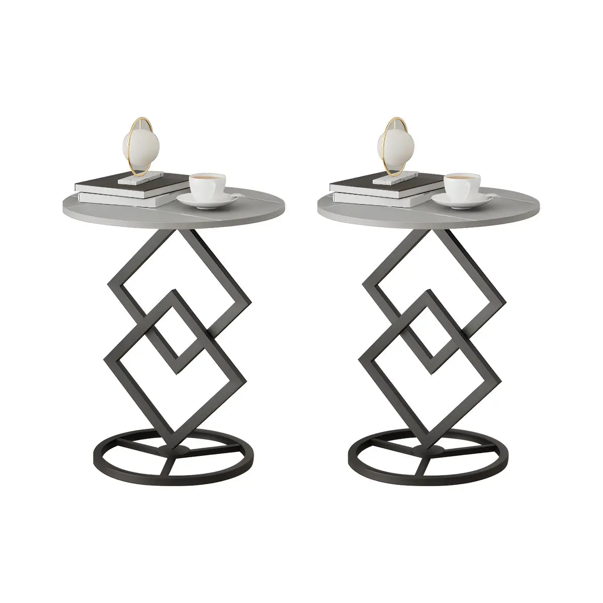 Geometric Marble Black Steel Pedestal Side Table