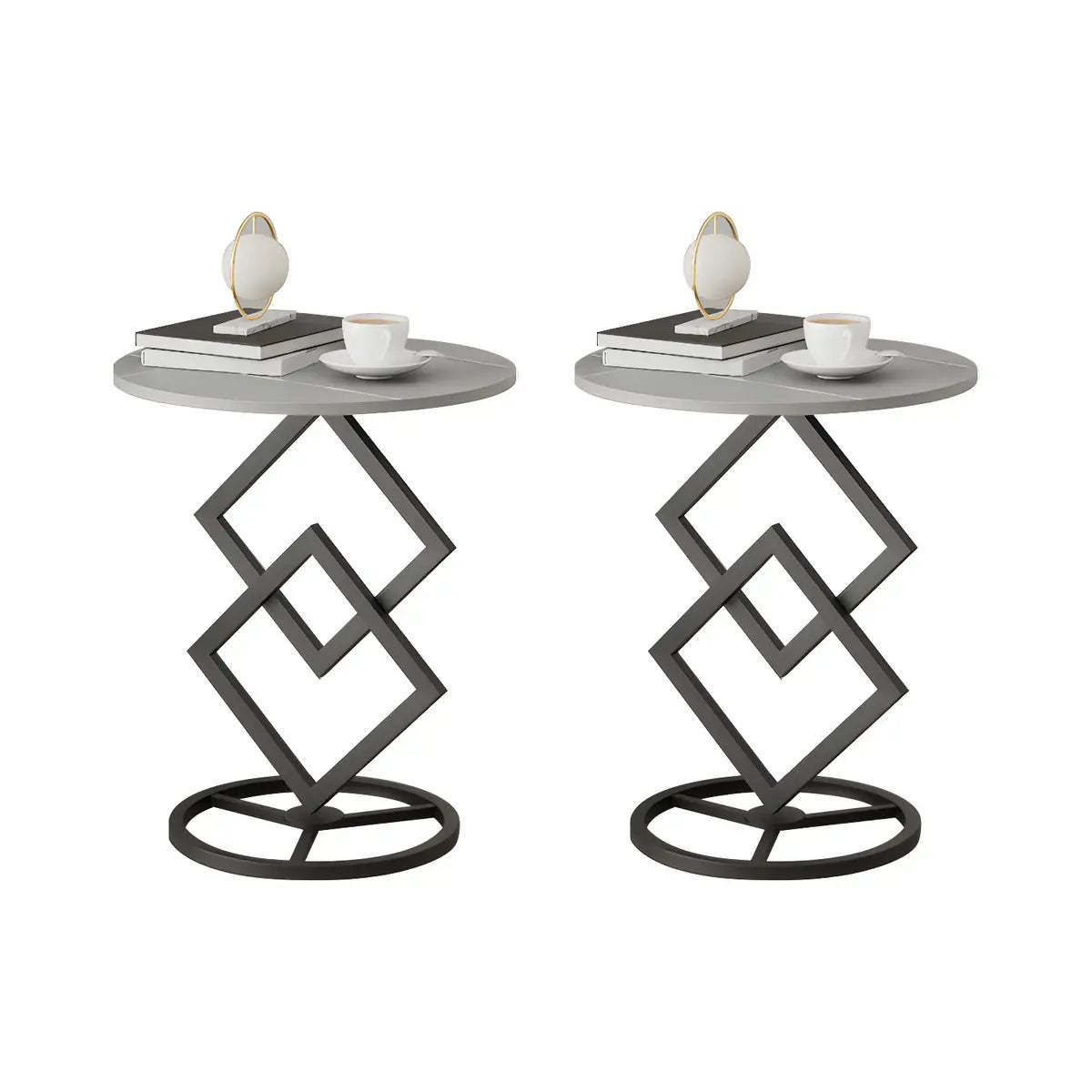 Geometric Marble Black Steel Pedestal Side Table