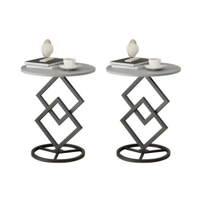 Geometric Marble Black Steel Pedestal Side Table