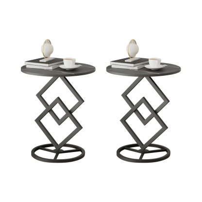 Geometric Marble Black Steel Pedestal Side Table