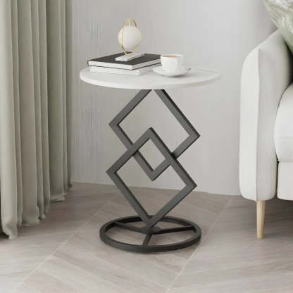 Geometric Marble Black Steel Pedestal Side Table — Black/ Gray / 1