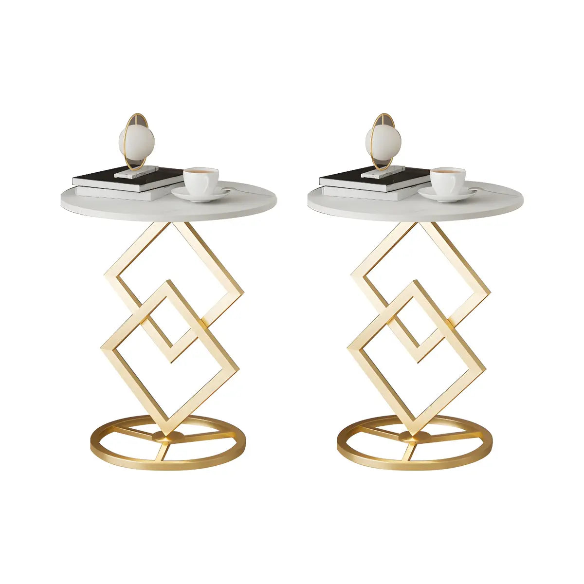 Geometric Marble Black Steel Pedestal Side Table