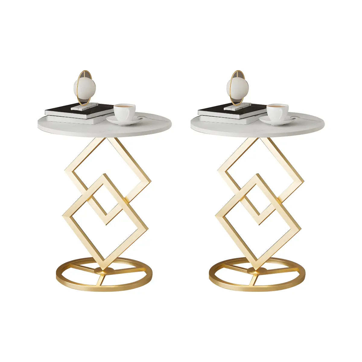 Geometric Marble Black Steel Pedestal Side Table