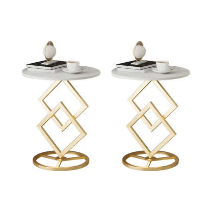 Geometric Marble Black Steel Pedestal Side Table