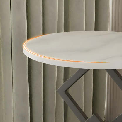 Geometric Marble Black Steel Pedestal Side Table — Black-White / 1