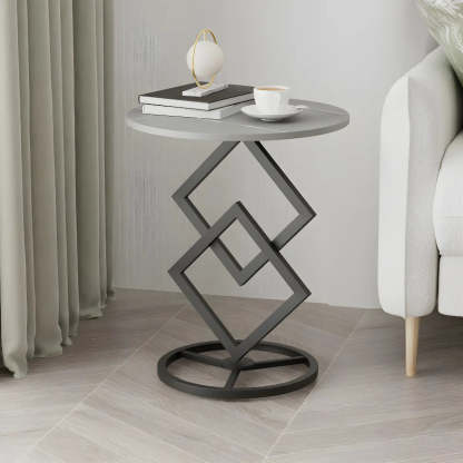 Geometric Marble Black Steel Pedestal Side Table — Gold/ Gray / 1