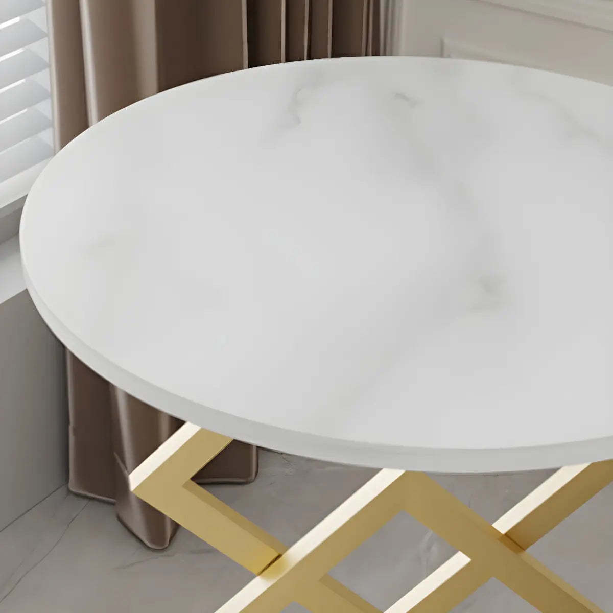 Geometric Marble Black Steel Pedestal Side Table — Gold/ Gray / 2