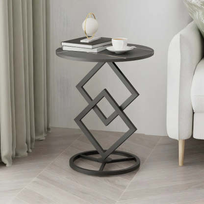 Geometric Marble Black Steel Pedestal Side Table — Gold-Black / 1