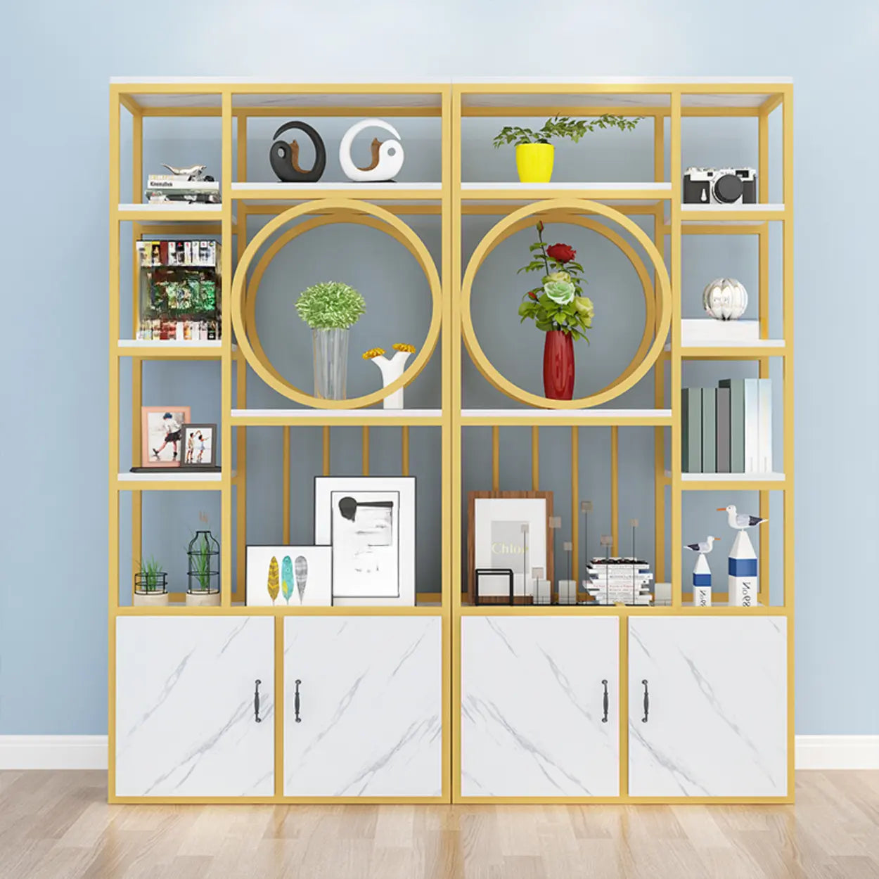 Geometric Metal Display Cabinet for Living Room — Black