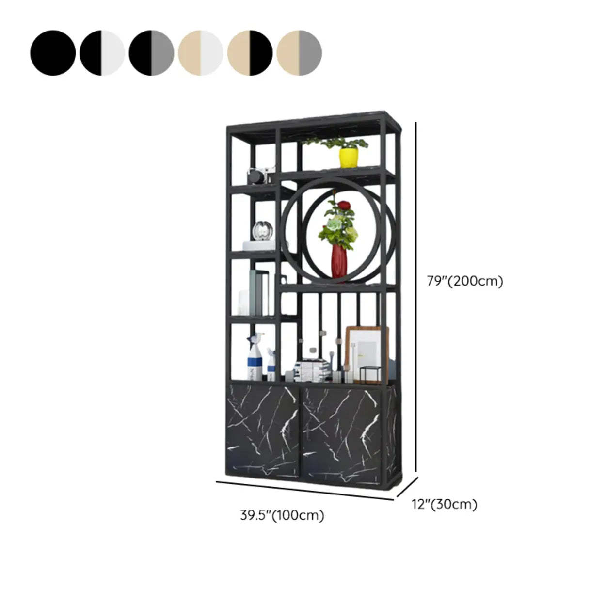 Geometric Metal Display Cabinet for Living Room — Gold/ Gray