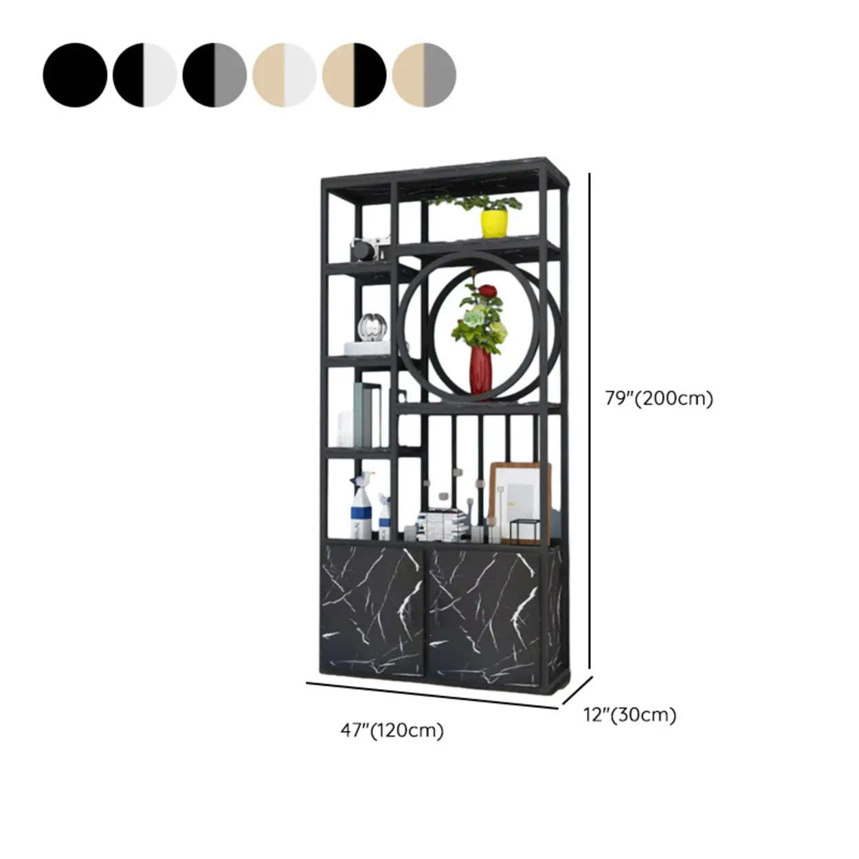 Geometric Metal Display Cabinet for Living Room — Black/ Gray