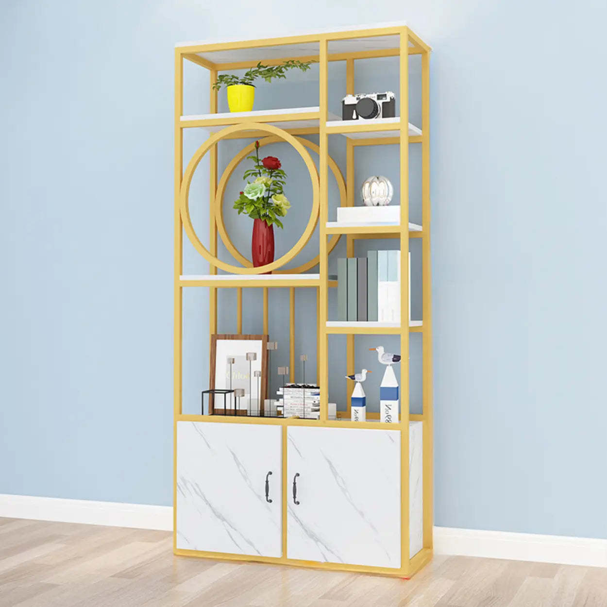 Geometric Metal Display Cabinet for Living Room — Black