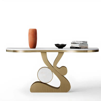 Marble-Top Gold Abstract Console Table — Black