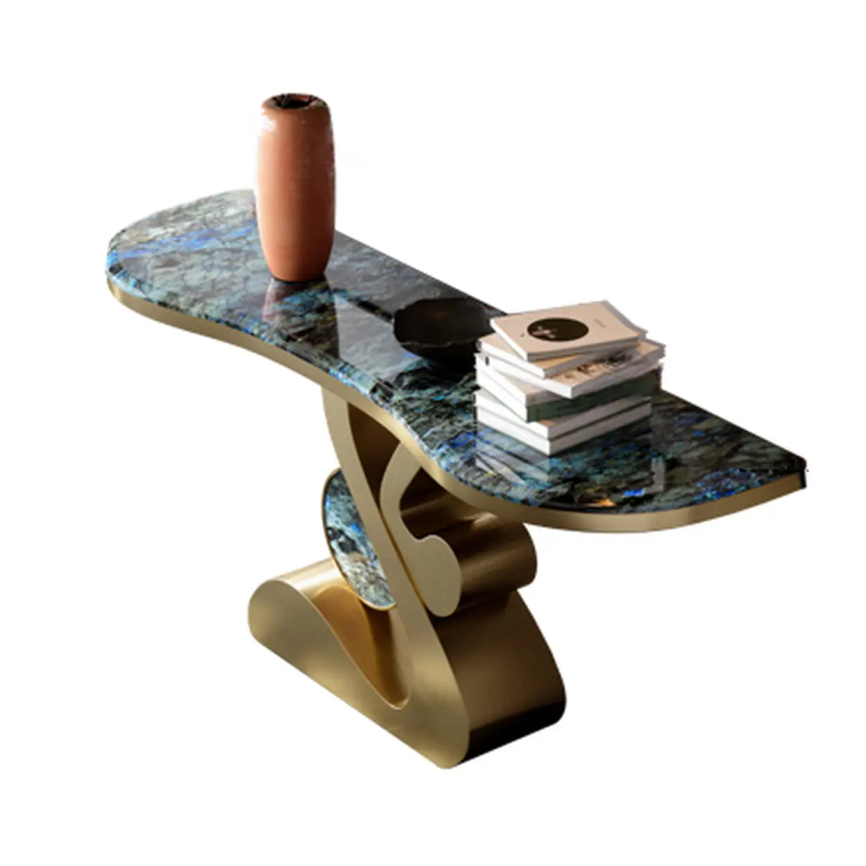 Marble-Top Gold Abstract Console Table — Blue