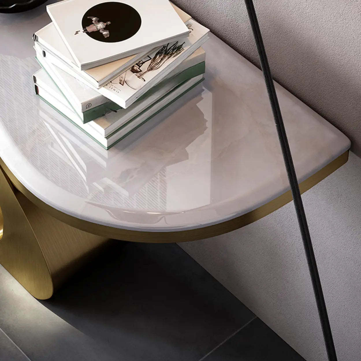 Marble-Top Gold Abstract Console Table