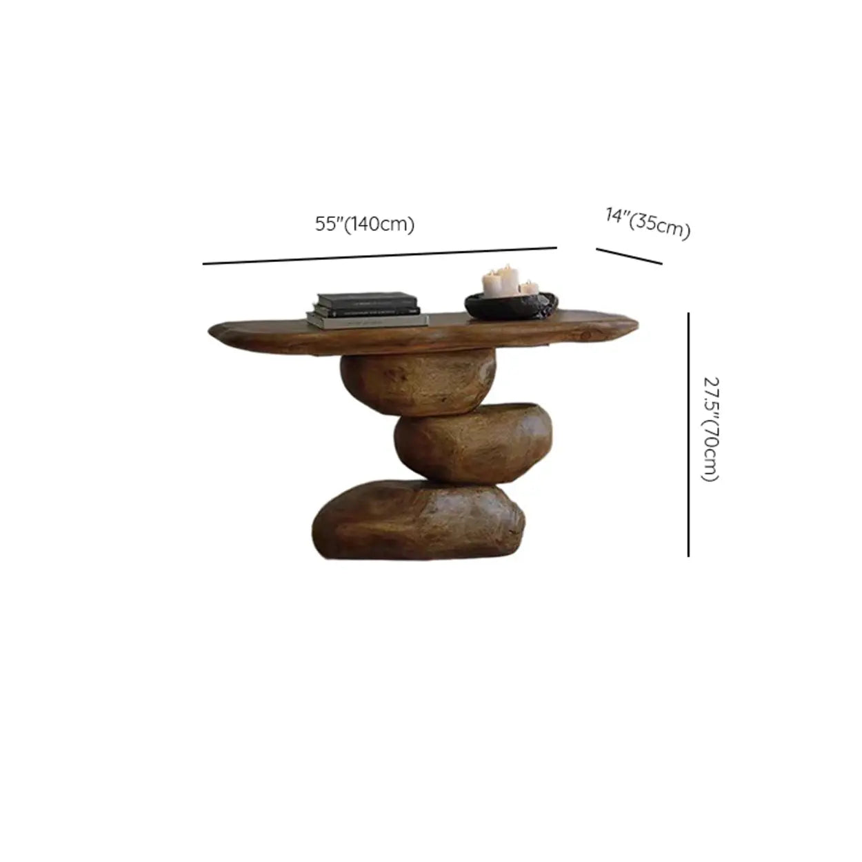 Artistic Pebble Base Black Wood Console Table