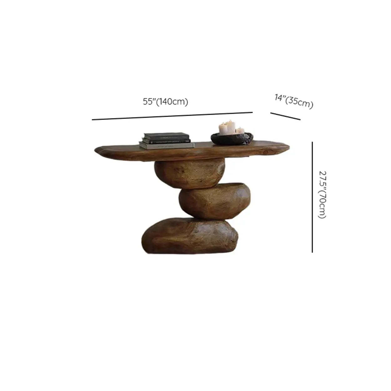 Artistic Pebble Base Black Wood Console Table