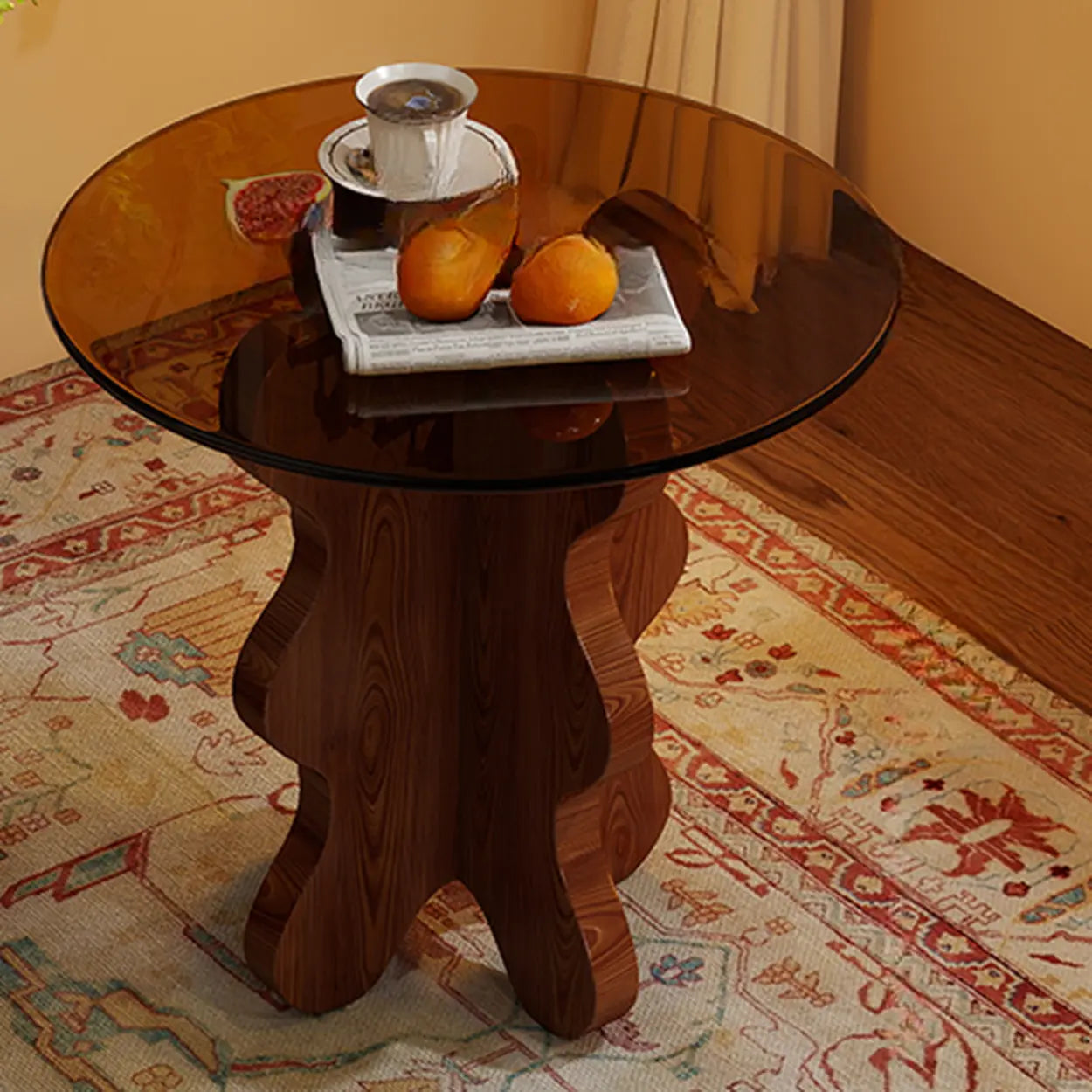Modern artistic base wood glass wood coffee tables, Lighom