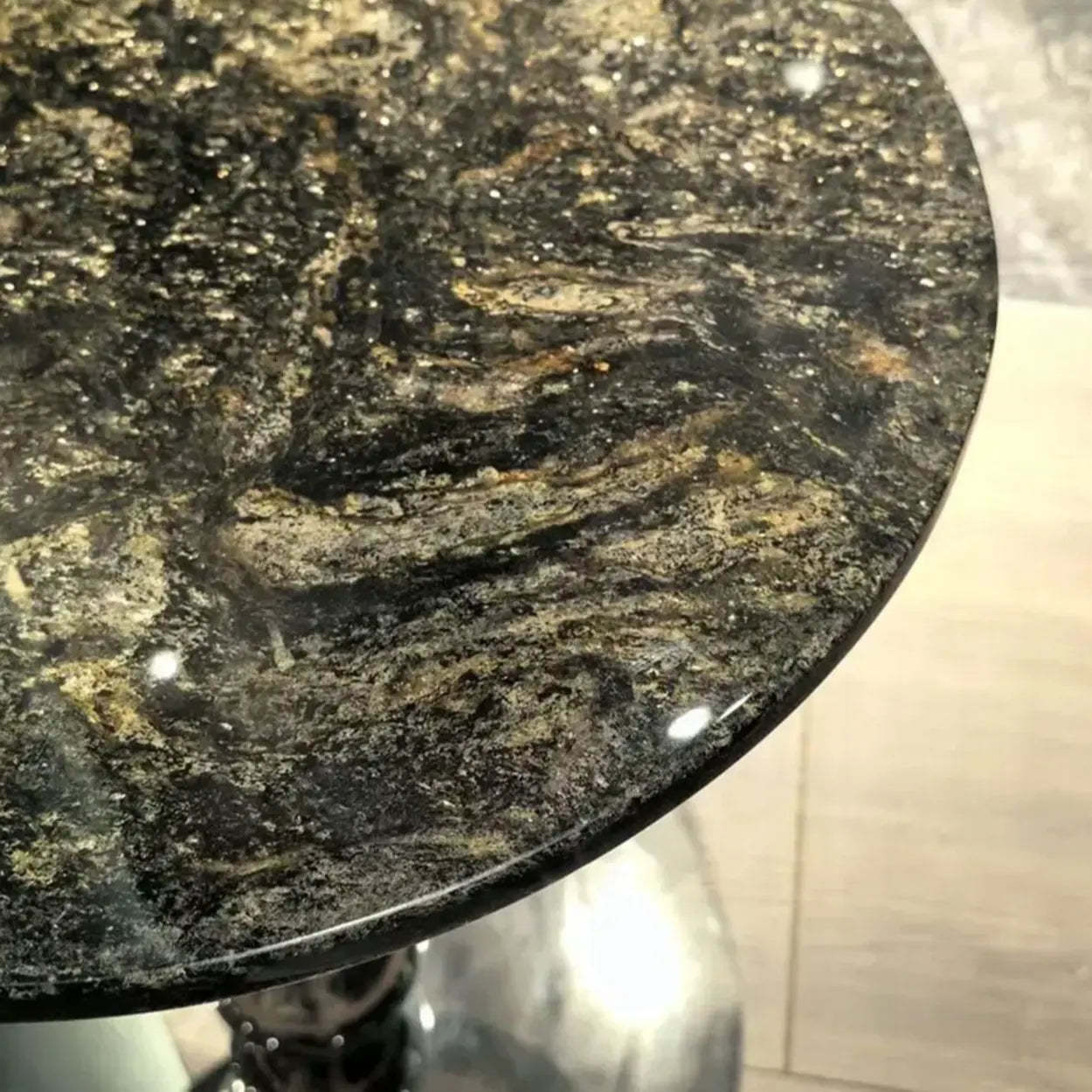 Artistic Marble Top Silver Ball Pedestal Side Table