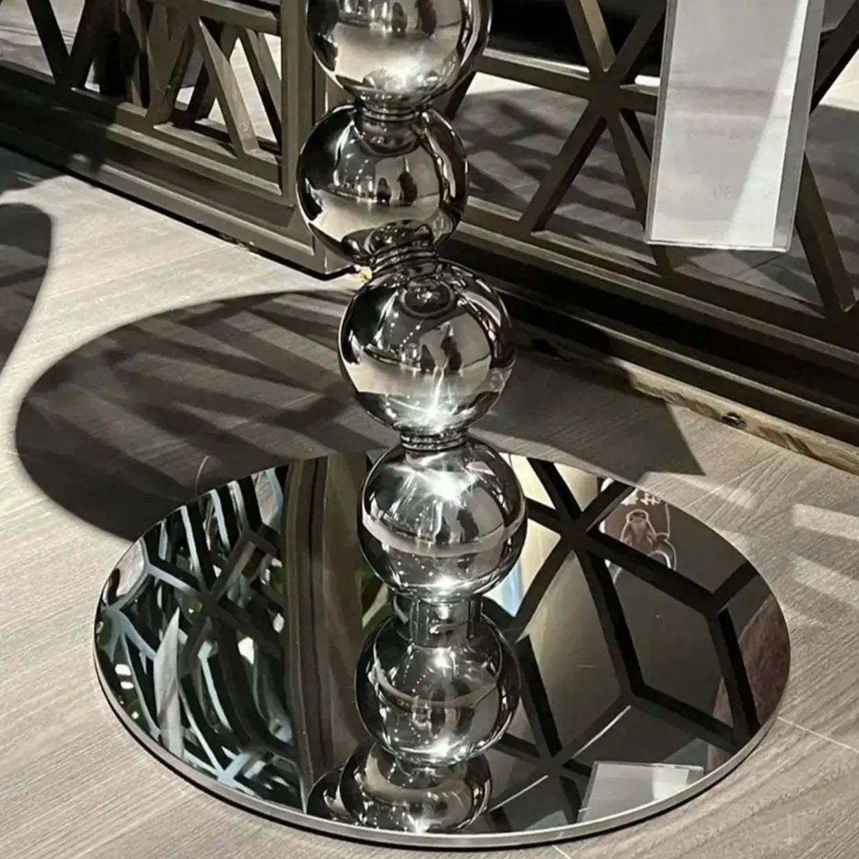 Artistic Marble Top Silver Ball Pedestal Side Table