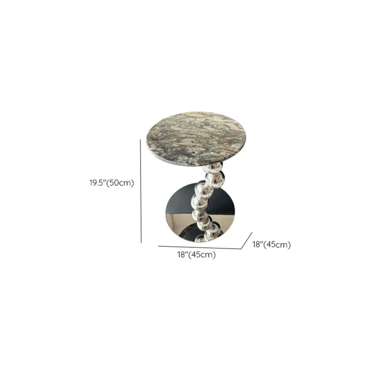 Artistic Marble Top Silver Ball Pedestal Side Table