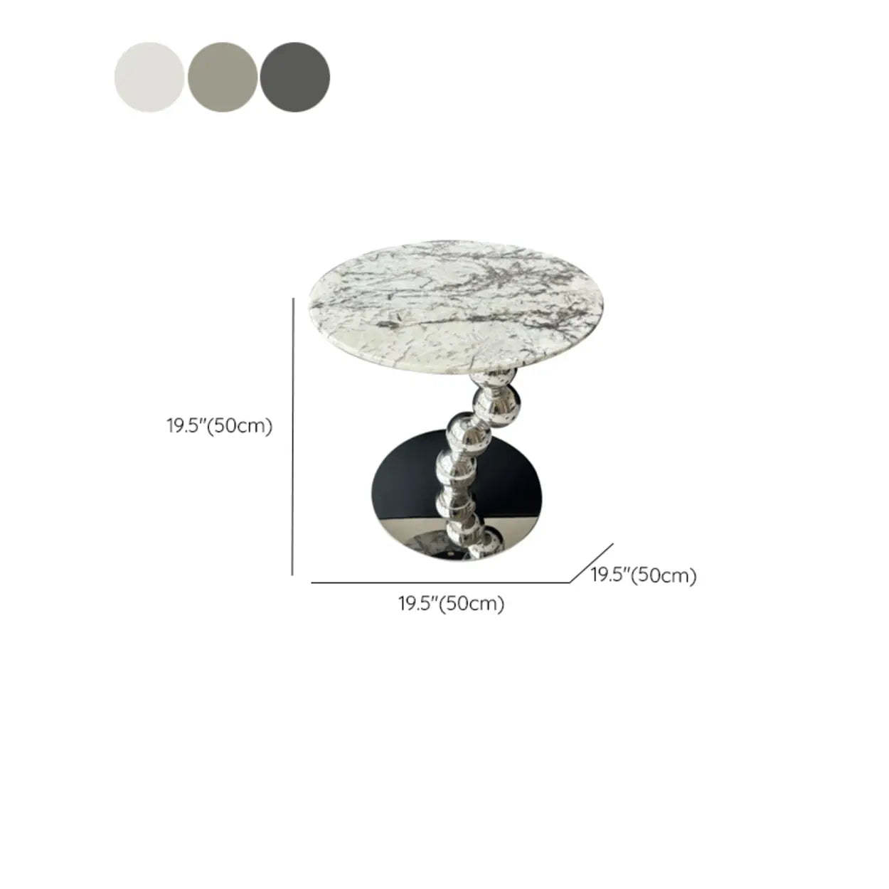 Artistic Marble Top Silver Ball Pedestal Side Table