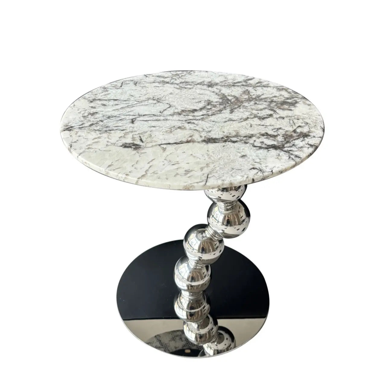 Artistic Marble Top Silver Ball Pedestal Side Table — White/Black